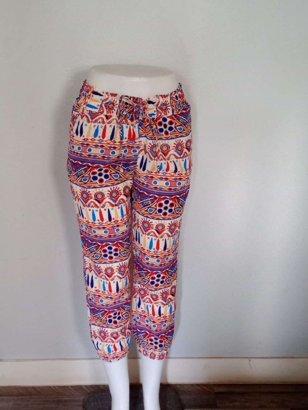 Threads 4 Thought Multicolor Floral Drawstring Pants - Red, Blue, Cream